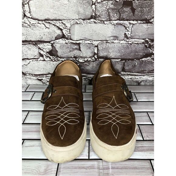 Unbridled Ariat Brown Suede Embroidered Platform Monk Strap Shoes Women Sz 10M - Picture 8 of 16